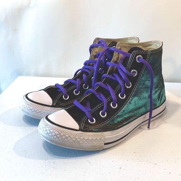 Converse Chuck Taylor All Star | High Top Sneaker Black Purple Teal Custom - Picture 1 of 11